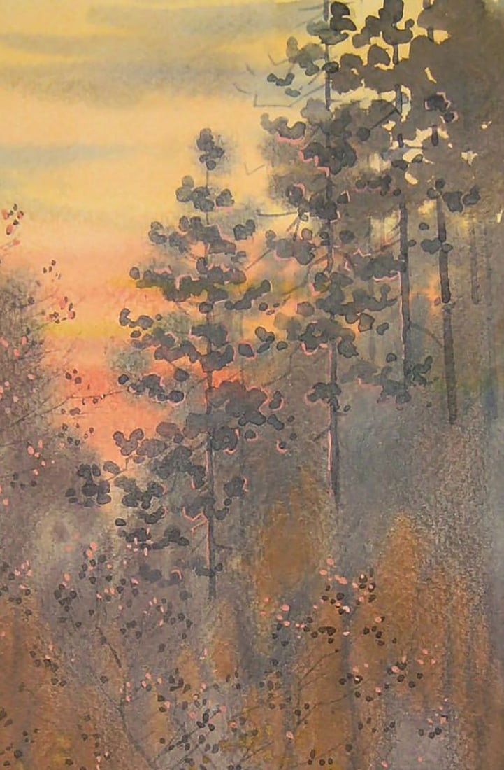 Watercolor painting Autumn twilight in the forest Valery Savenets - 5