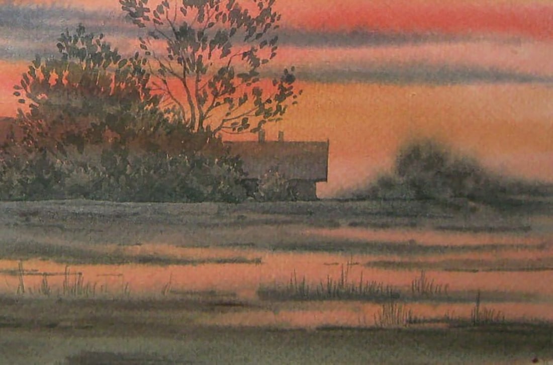 Watercolor painting Autumn evening Valery Savenets - 2