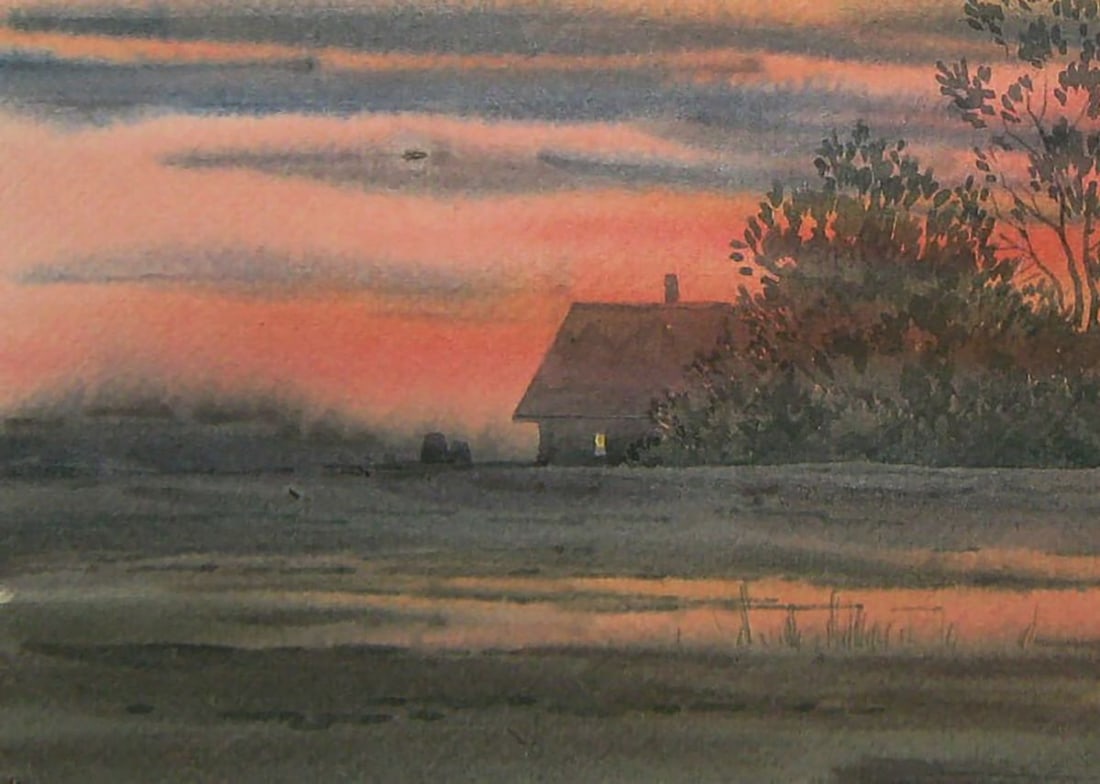 Watercolor painting Autumn evening Valery Savenets - 3