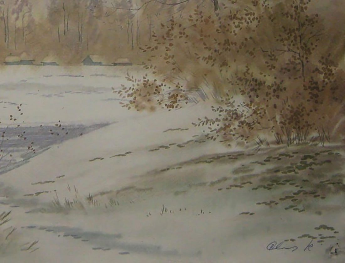 Watercolor painting First snow Valery Savenets - 2