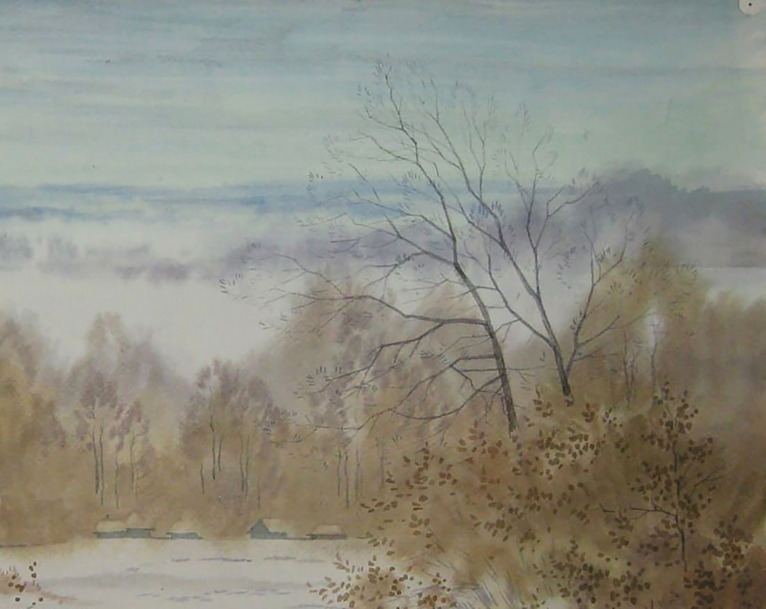 Watercolor painting First snow Valery Savenets - 5