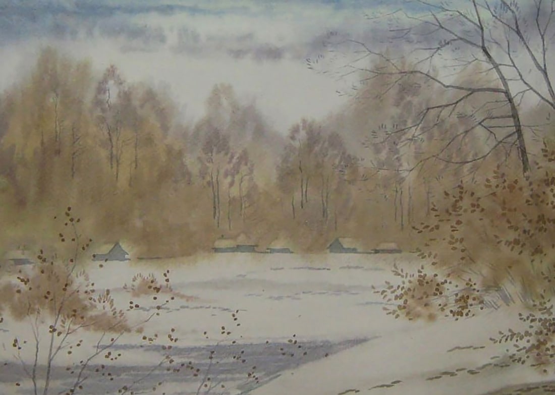 Watercolor painting First snow Valery Savenets - 6