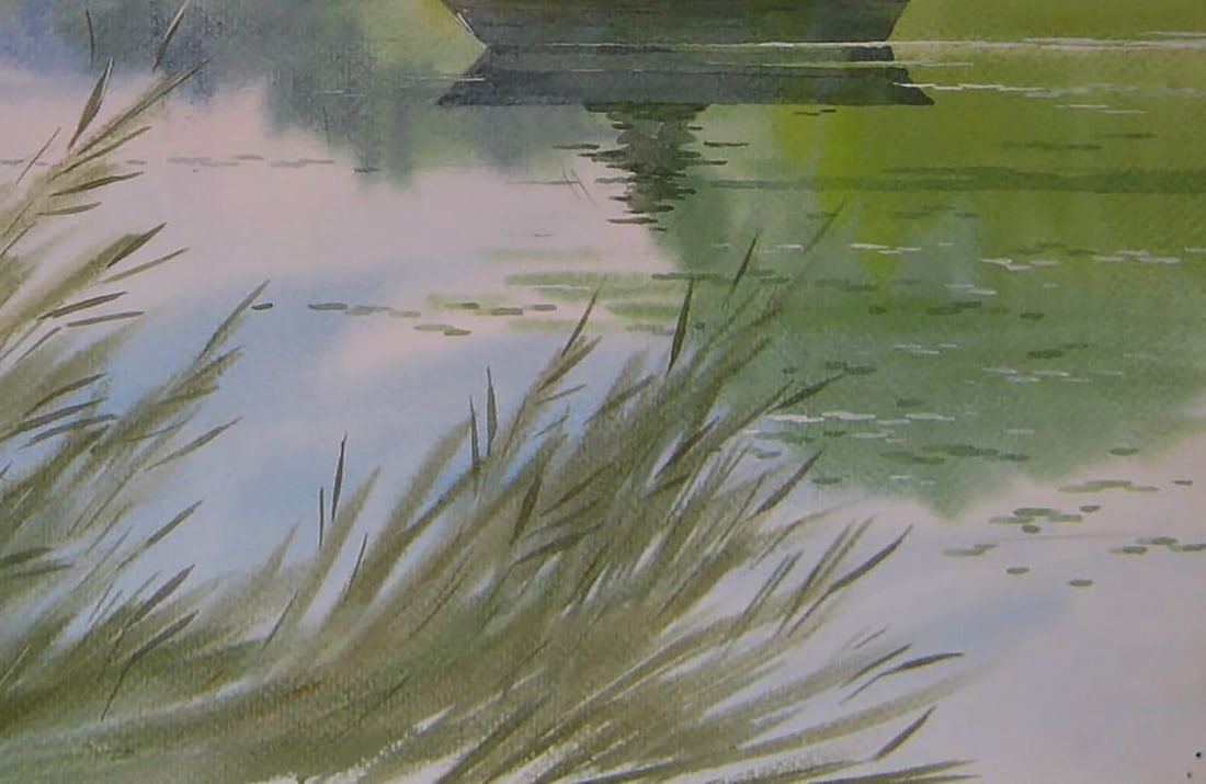 Watercolor painting Early morning fishing in nature Valery Savenets - 2