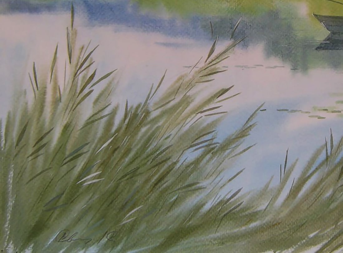Watercolor painting Early morning fishing in nature Valery Savenets - 3