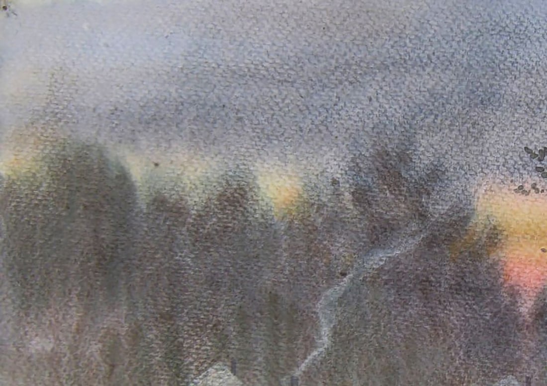 Watercolor painting Autumn evening in the village Valery Savenets - 4
