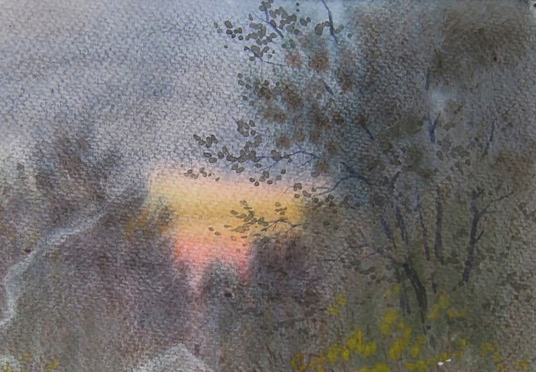 Watercolor painting Autumn evening in the village Valery Savenets - 5