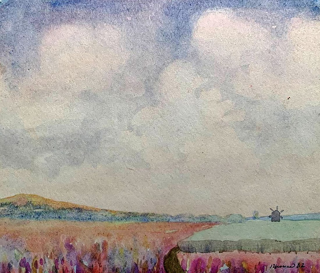 Watercolor painting Clouds above the field Ivan Tsyupka: Title: Watercolor painting Clouds above the field Ivan Tsyupka Description: No1745*** ABOUT THIS PAINTING **** TITLE: "Clouds above the field"* ARTISTS: Ivan Kirillovich Tsyupka* SIZE: 18x21