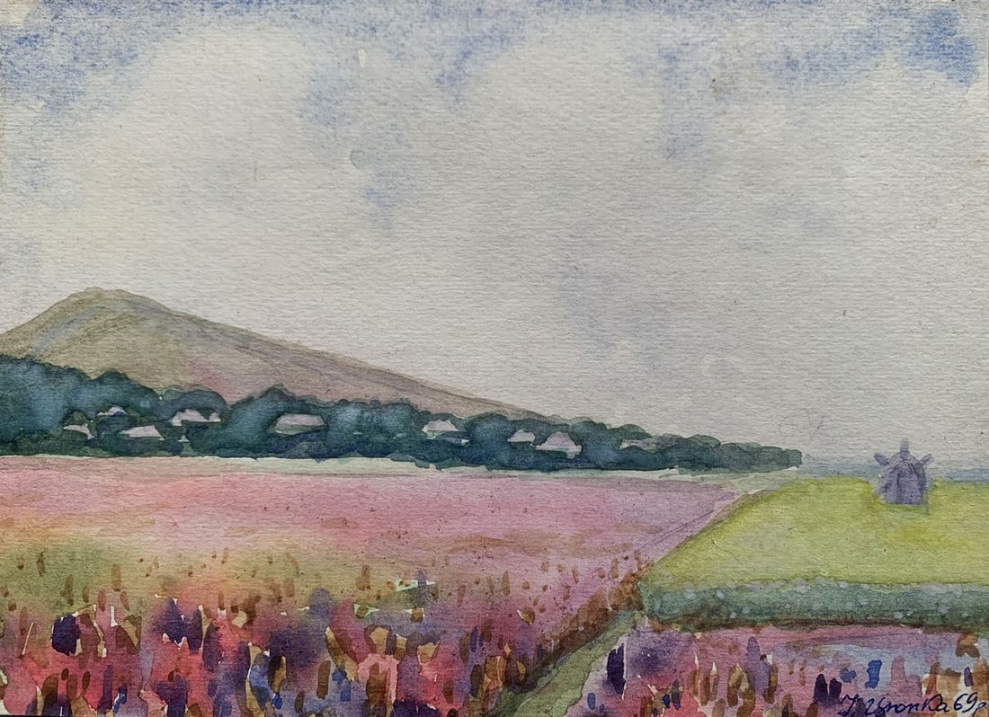 Watercolor painting Mill in the wheat fields Ivan Tsyupka (1 of 9)