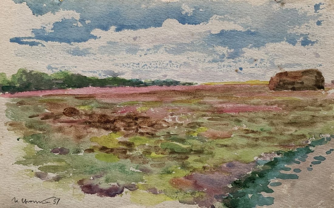 Watercolor painting Fresh haystacks Ivan Tsyupka: Title: Watercolor painting Fresh haystacks Ivan Tsyupka Description: No1760*** ABOUT THIS PAINTING **** TITLE: "Fresh haystacks"* ARTISTS: Ivan Kirillovich Tsyupka* SIZE: 13x20.5 cm/'5.11x8.07