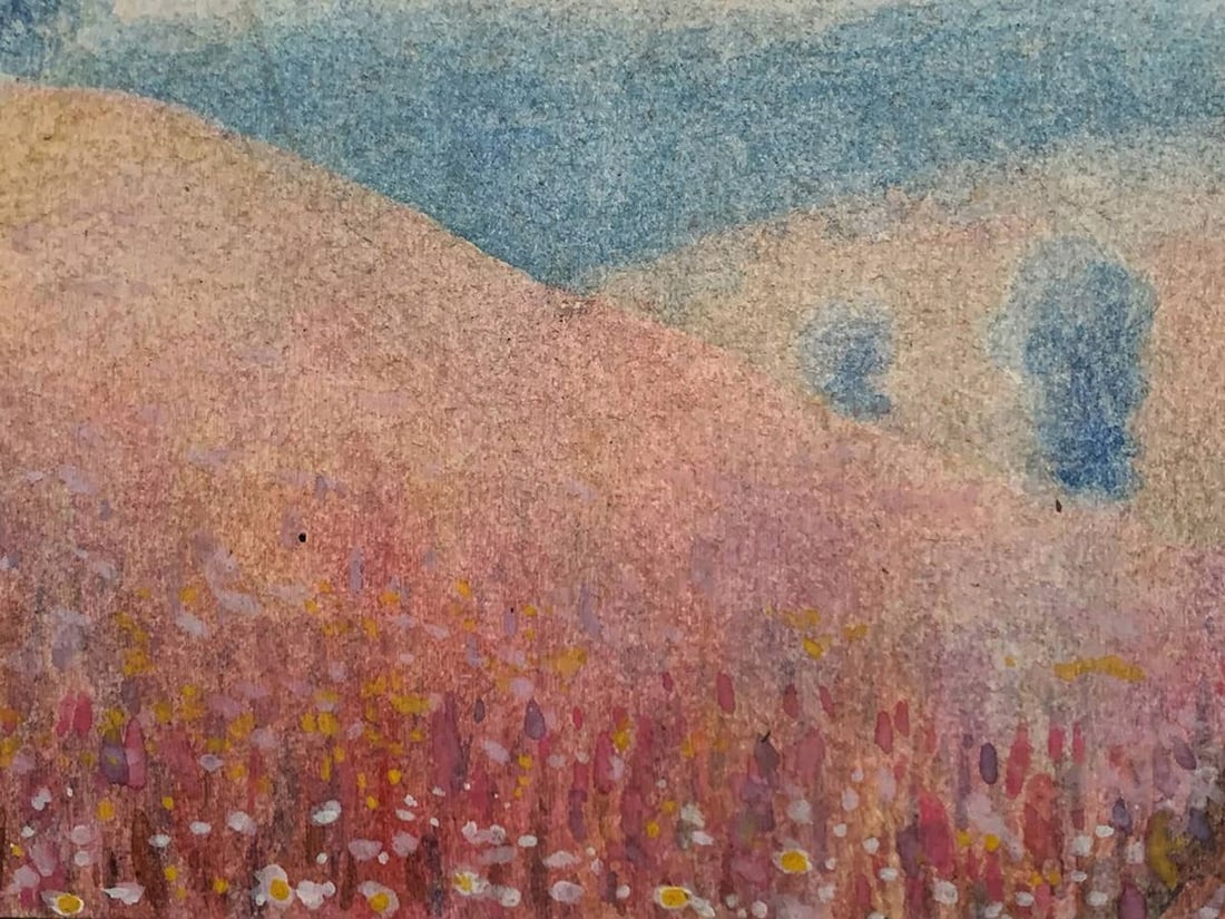 Watercolor painting Behind the village in a flower field Ivan Tsyupka - 6