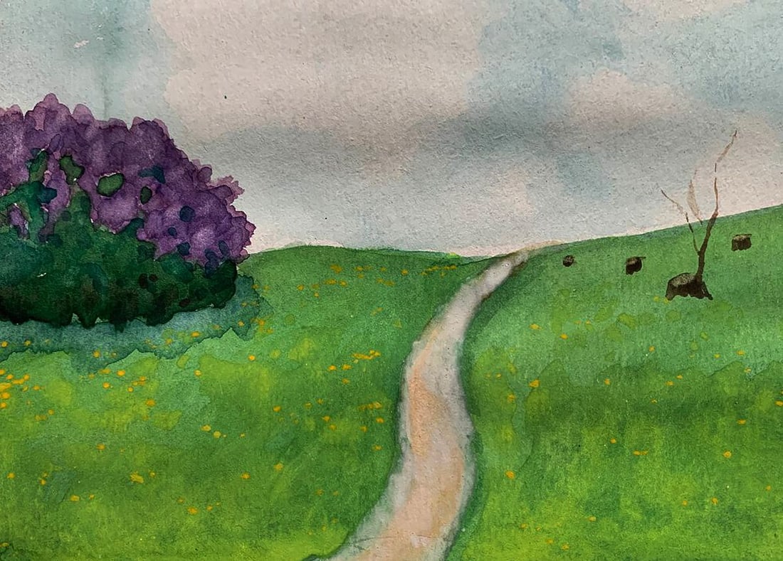 Watercolor painting The path leading to the village Ivan Tsyupka - 4