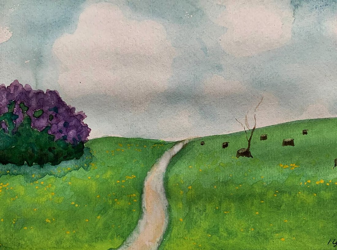 Watercolor painting The path leading to the village Ivan Tsyupka - 7
