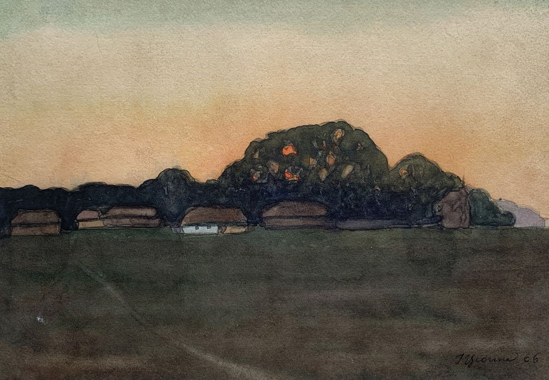 Watercolor painting Evening in the village Ivan Tsyupka: Title: Watercolor painting Evening in the village Ivan Tsyupka Description: No1775*** ABOUT THIS PAINTING **** TITLE: "Evening in the village"* ARTISTS: Ivan Kirillovich Tsyupka* SIZE: 14x20 cm/'5.51x