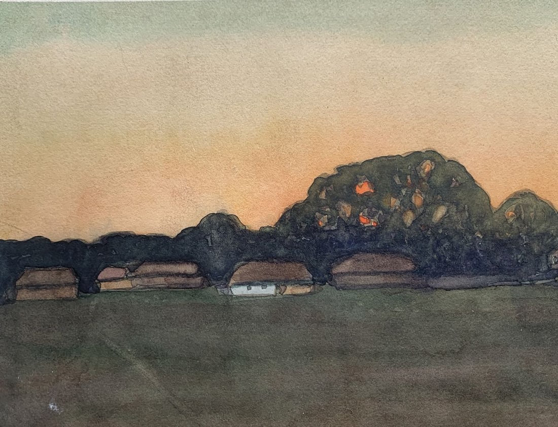Watercolor painting Evening in the village Ivan Tsyupka - 6
