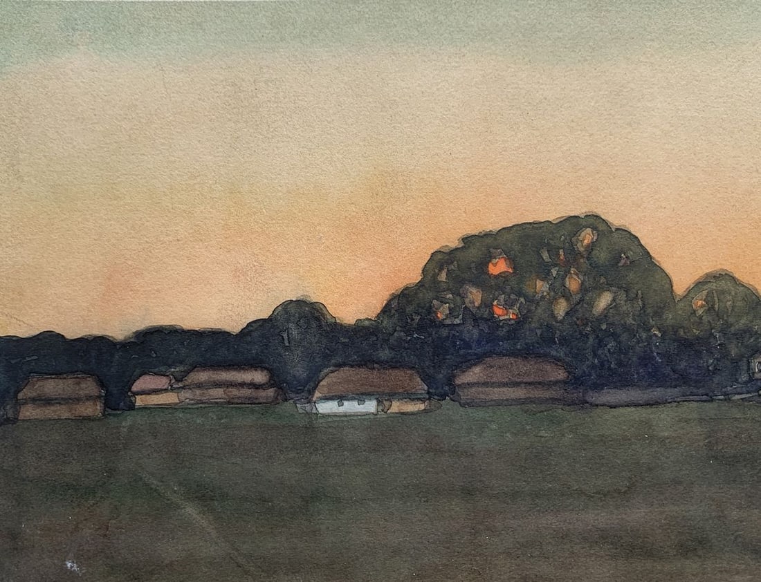 Watercolor painting Evening in the village Ivan Tsyupka - 7
