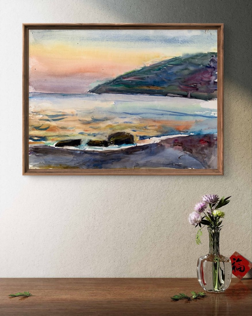Watercolor painting Sea sunset Unknown artist - 2