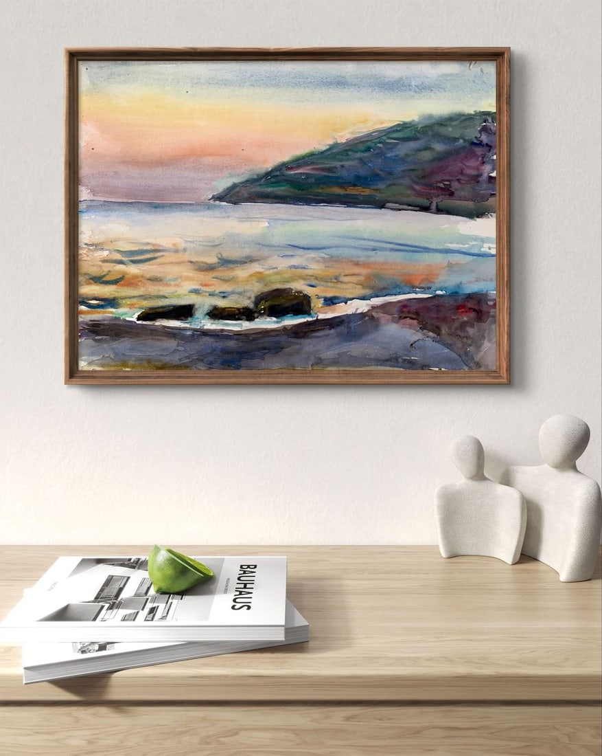 Watercolor painting Sea sunset Unknown artist - 3