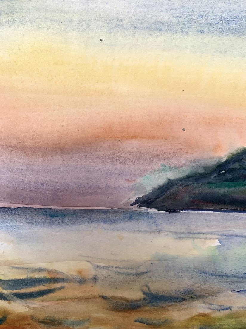 Watercolor painting Sea sunset Unknown artist - 4