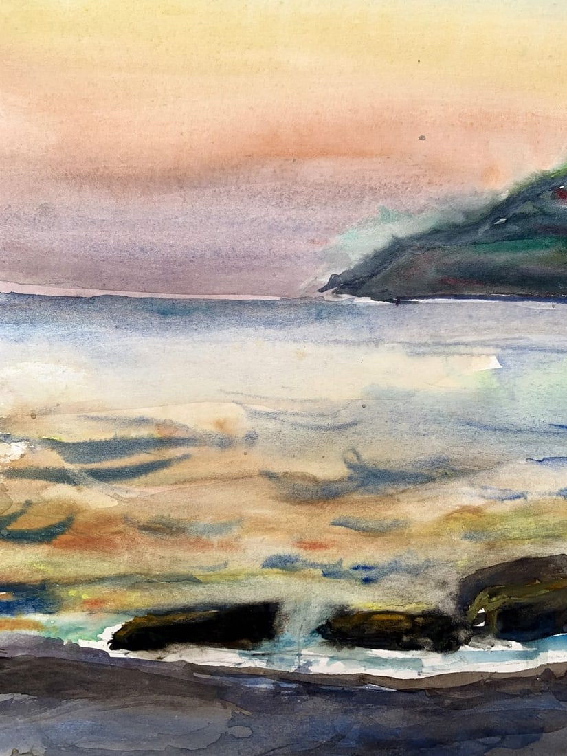 Watercolor painting Sea sunset Unknown artist - 5