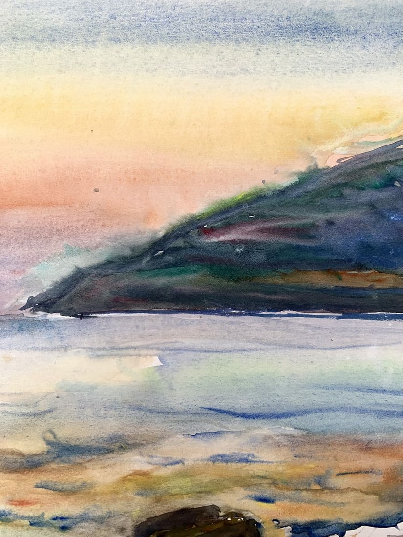 Watercolor painting Sea sunset Unknown artist - 6