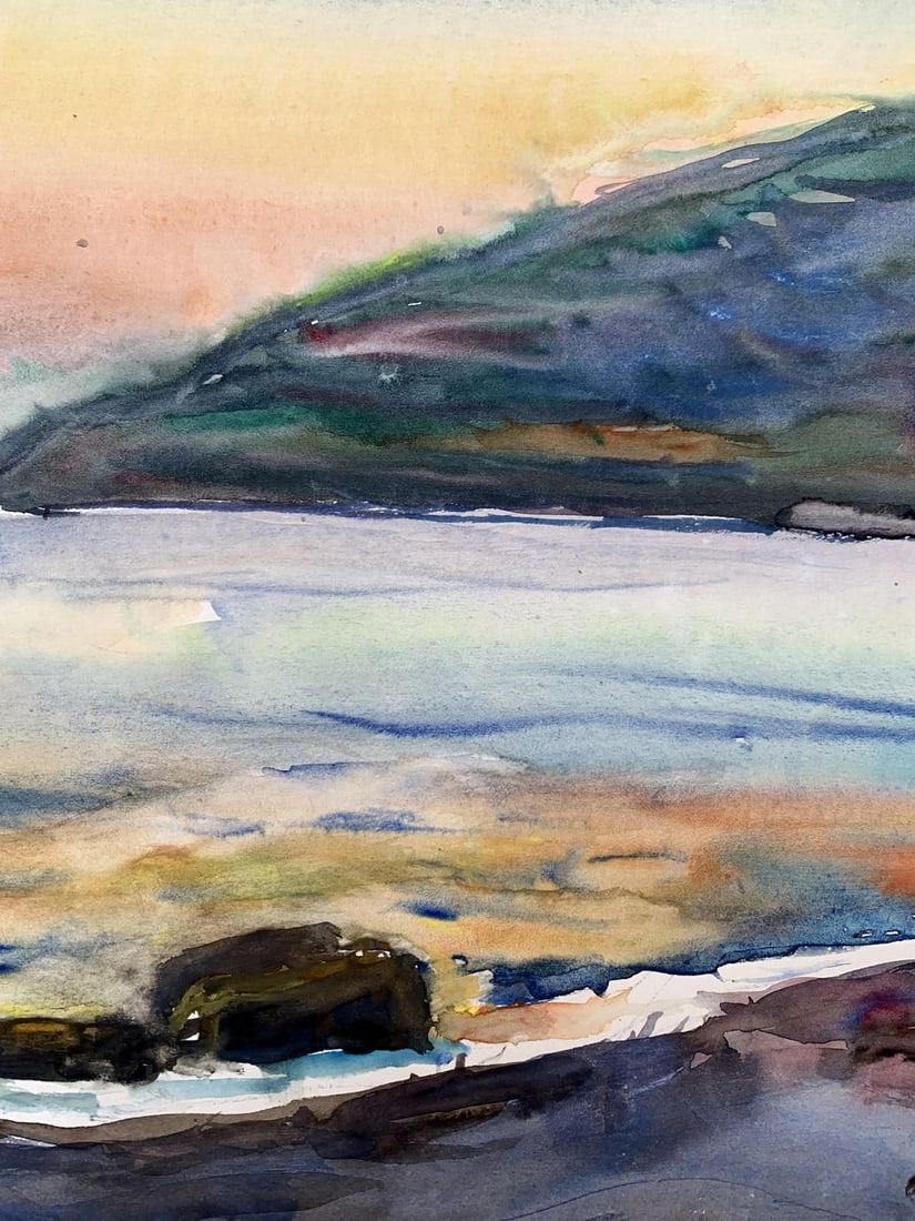 Watercolor painting Sea sunset Unknown artist - 7