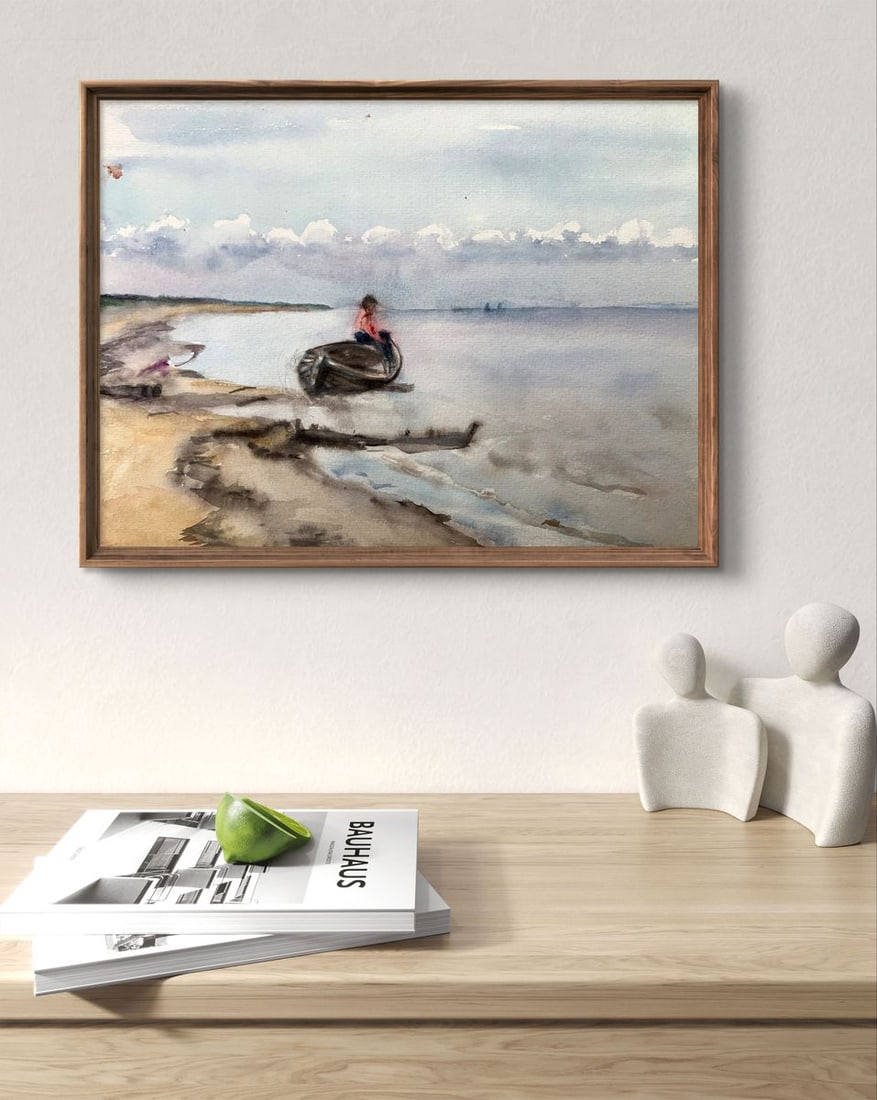 Watercolor painting Waiting for a man Unknown artist - 2