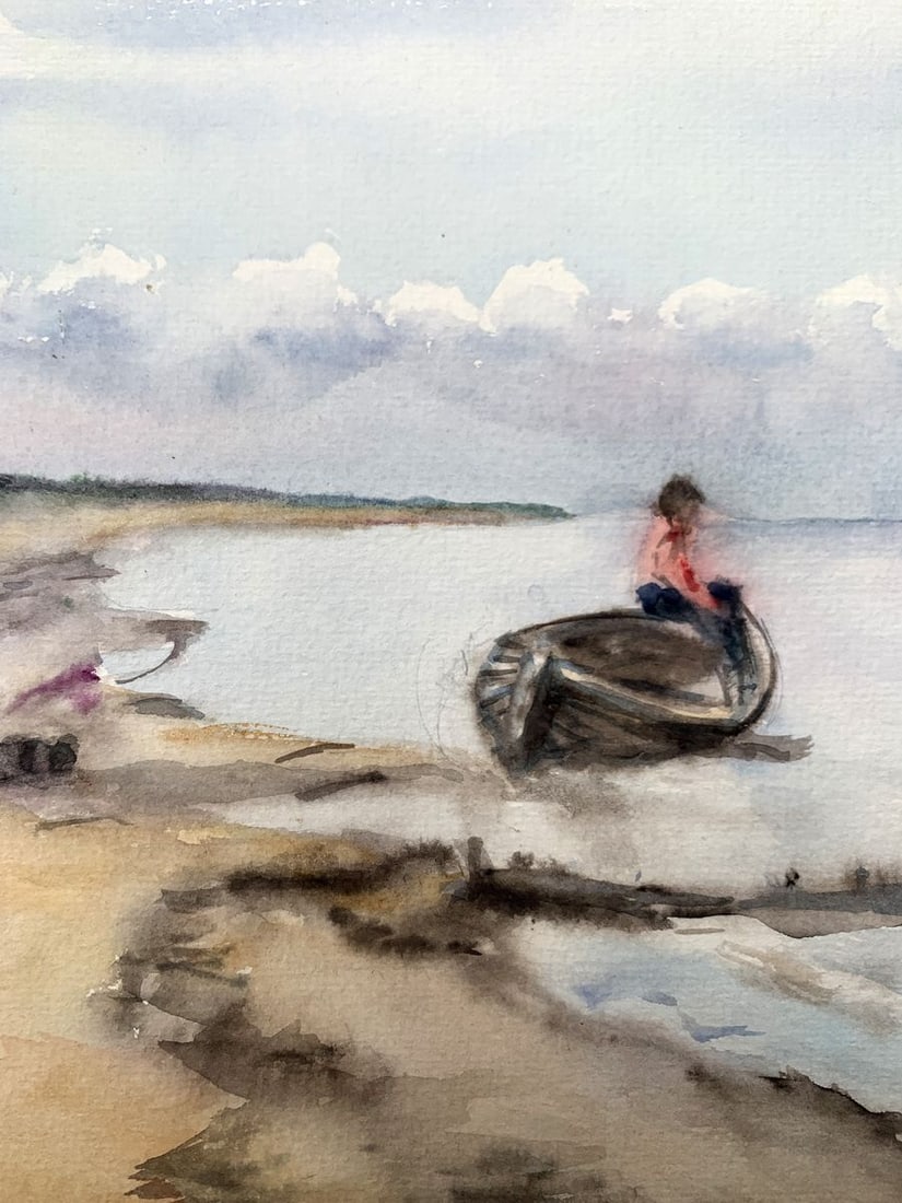 Watercolor painting Waiting for a man Unknown artist - 5