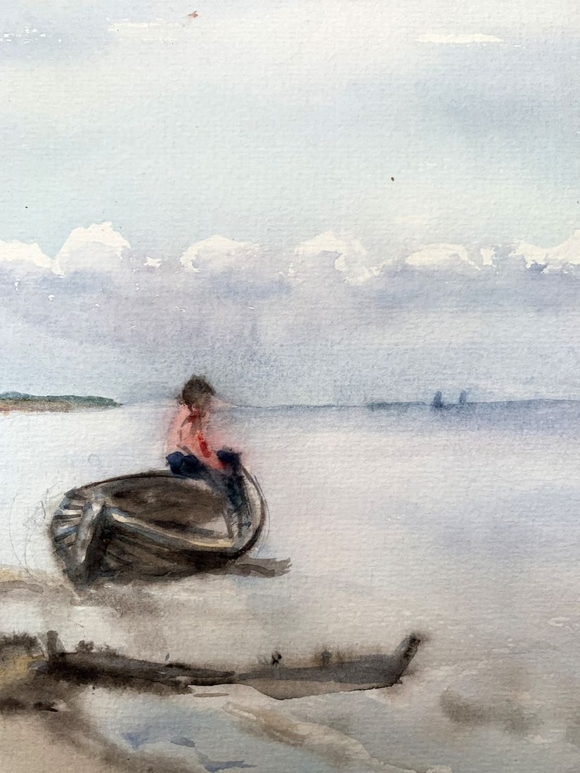 Watercolor painting Waiting for a man Unknown artist - 6