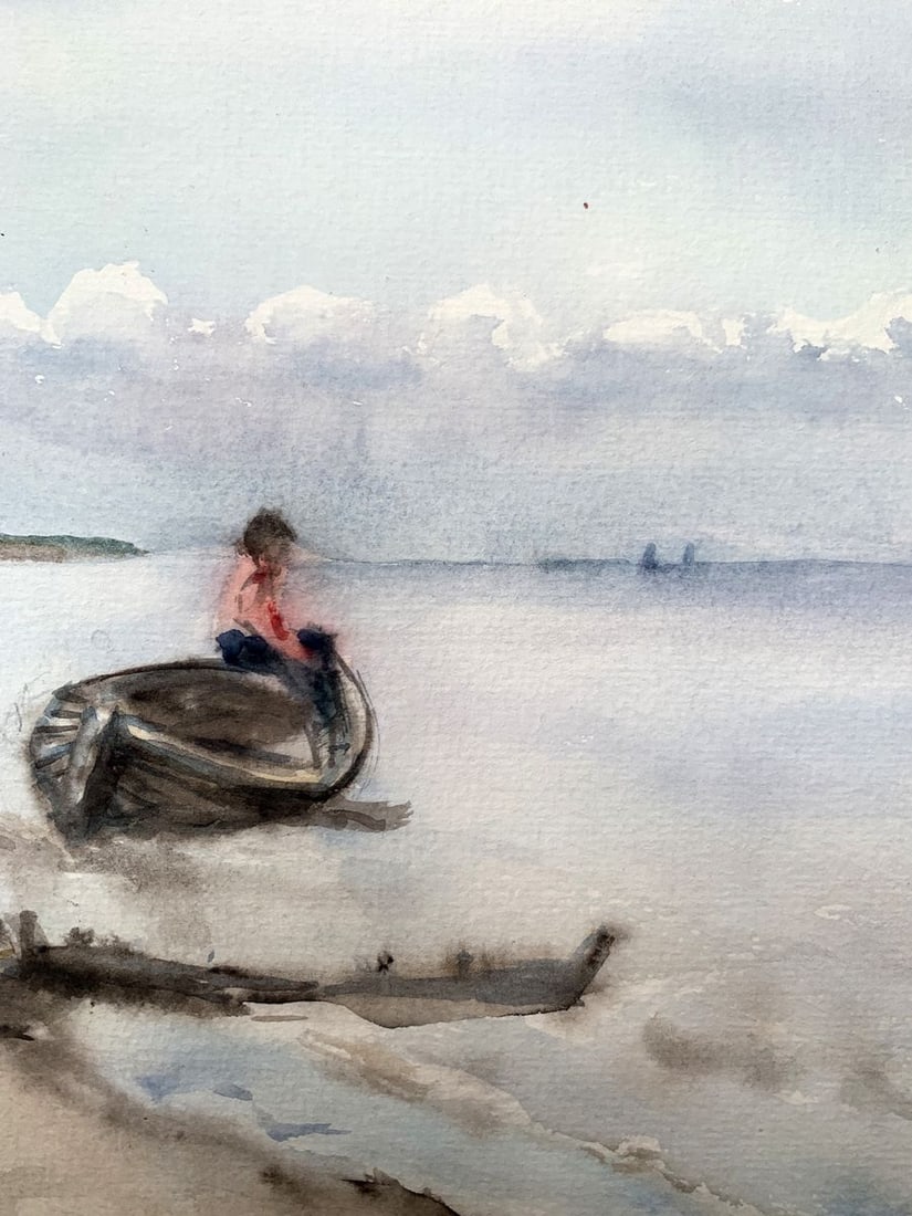 Watercolor painting Waiting for a man Unknown artist - 7