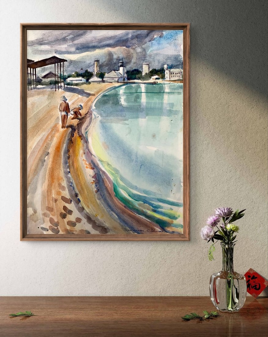 Watercolor painting City lake O. Umansky - 2