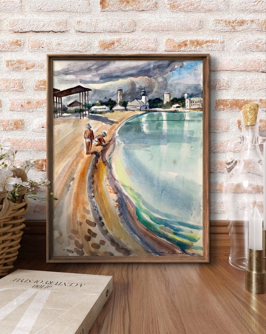 Watercolor painting City lake O. Umansky - 3
