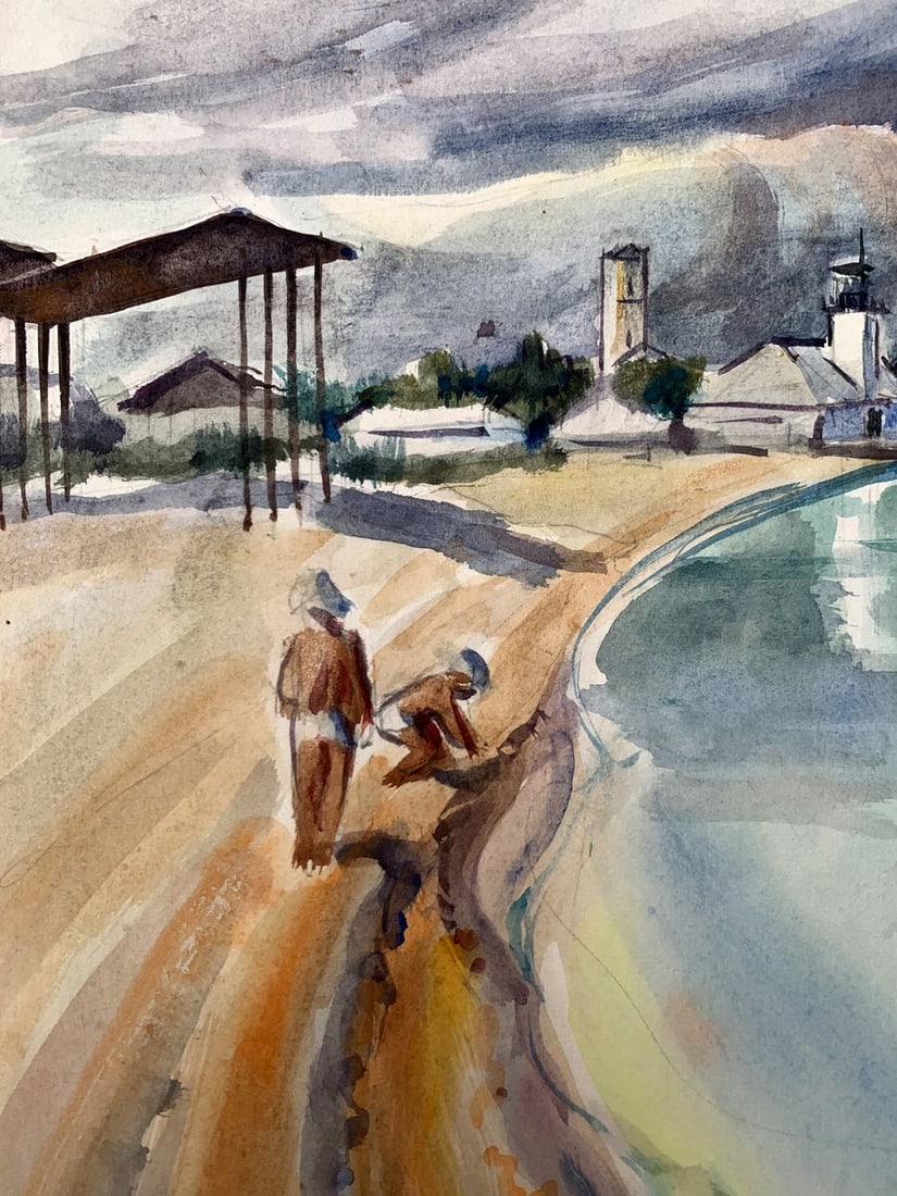 Watercolor painting City lake O. Umansky - 4