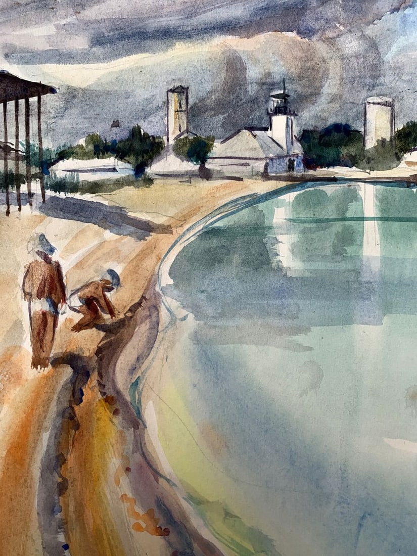 Watercolor painting City lake O. Umansky - 6