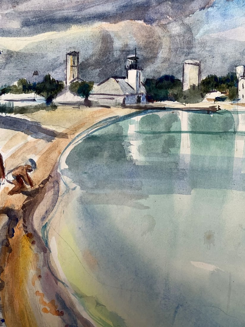 Watercolor painting City lake O. Umansky - 7