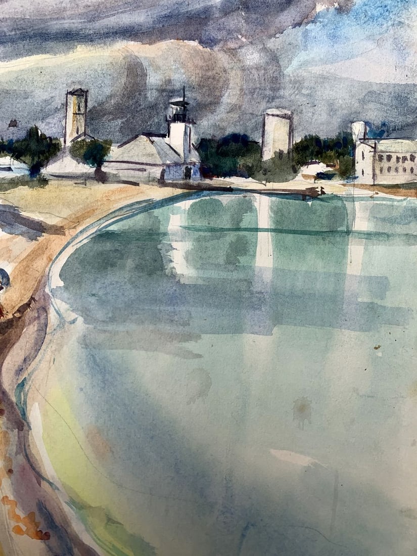 Watercolor painting City lake O. Umansky - 8