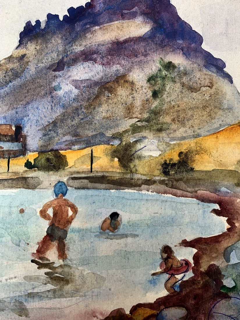 Watercolor painting Swimming in the sea Unknown artist - 10
