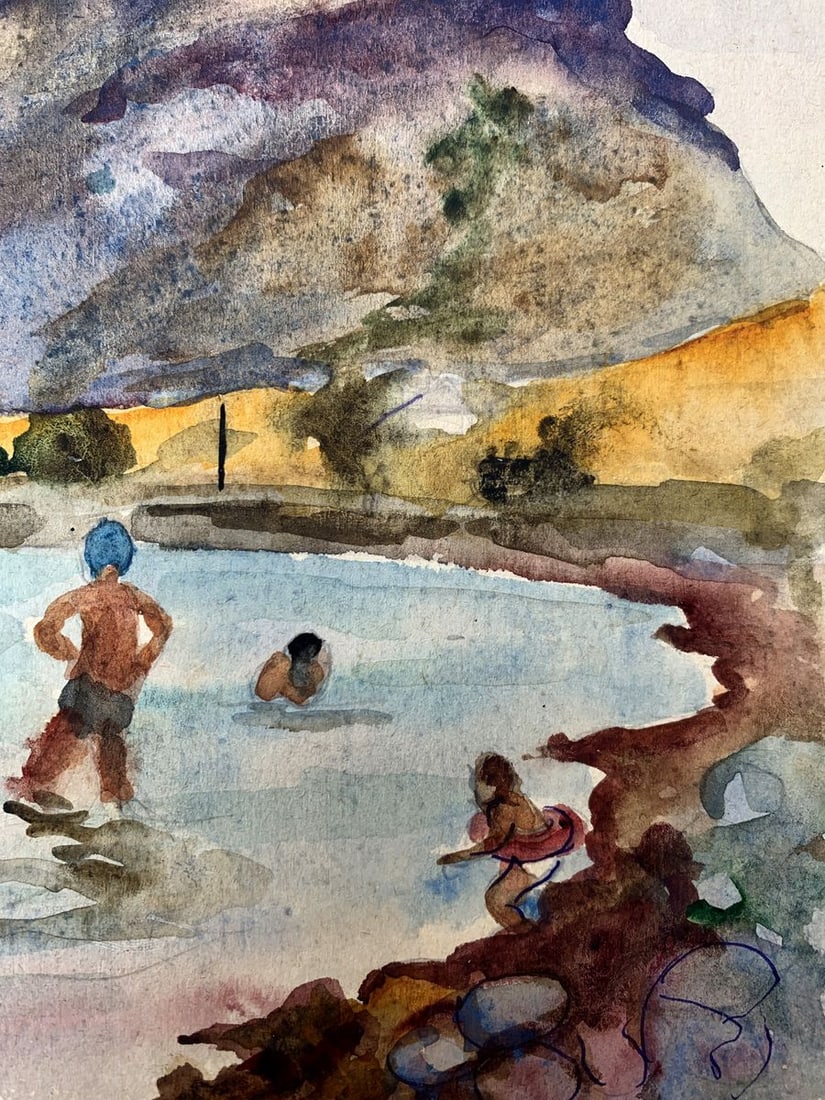 Watercolor painting Swimming in the sea Unknown artist - 11