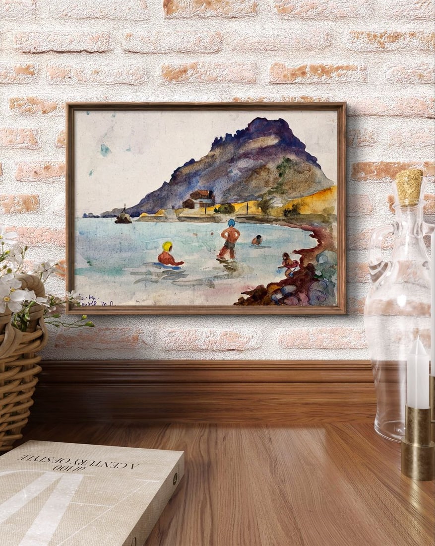 Watercolor painting Swimming in the sea Unknown artist - 2