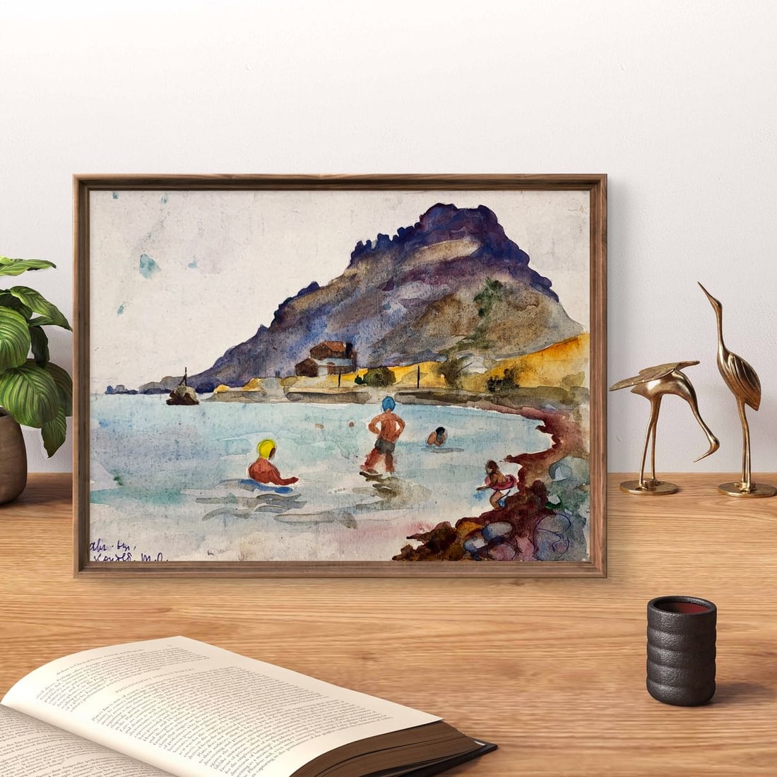 Watercolor painting Swimming in the sea Unknown artist - 3