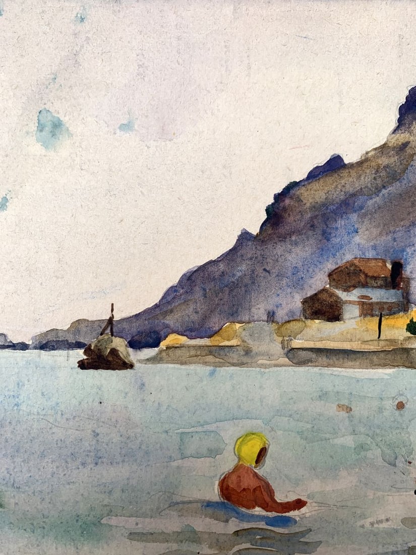 Watercolor painting Swimming in the sea Unknown artist - 4