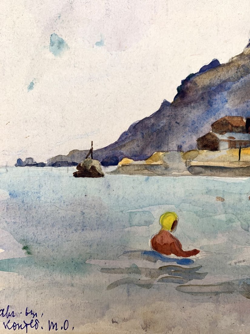 Watercolor painting Swimming in the sea Unknown artist - 5