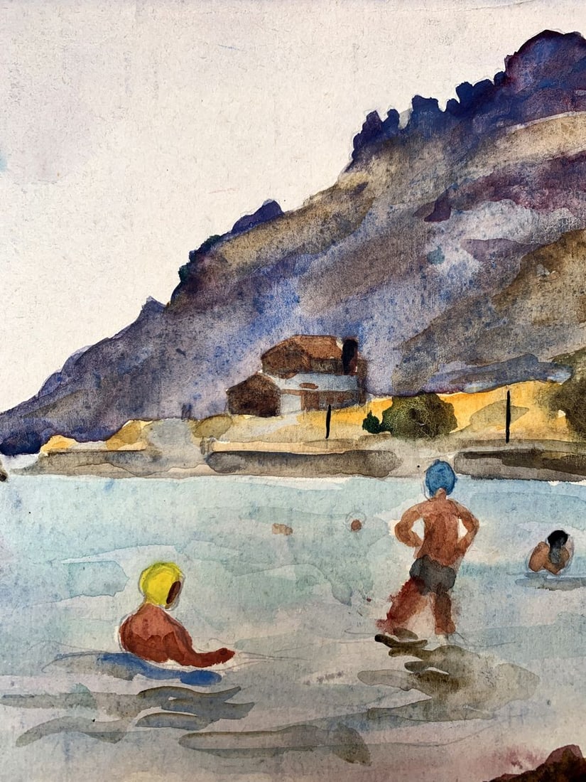 Watercolor painting Swimming in the sea Unknown artist - 6