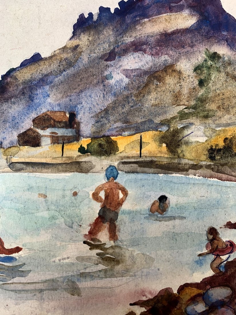 Watercolor painting Swimming in the sea Unknown artist - 8