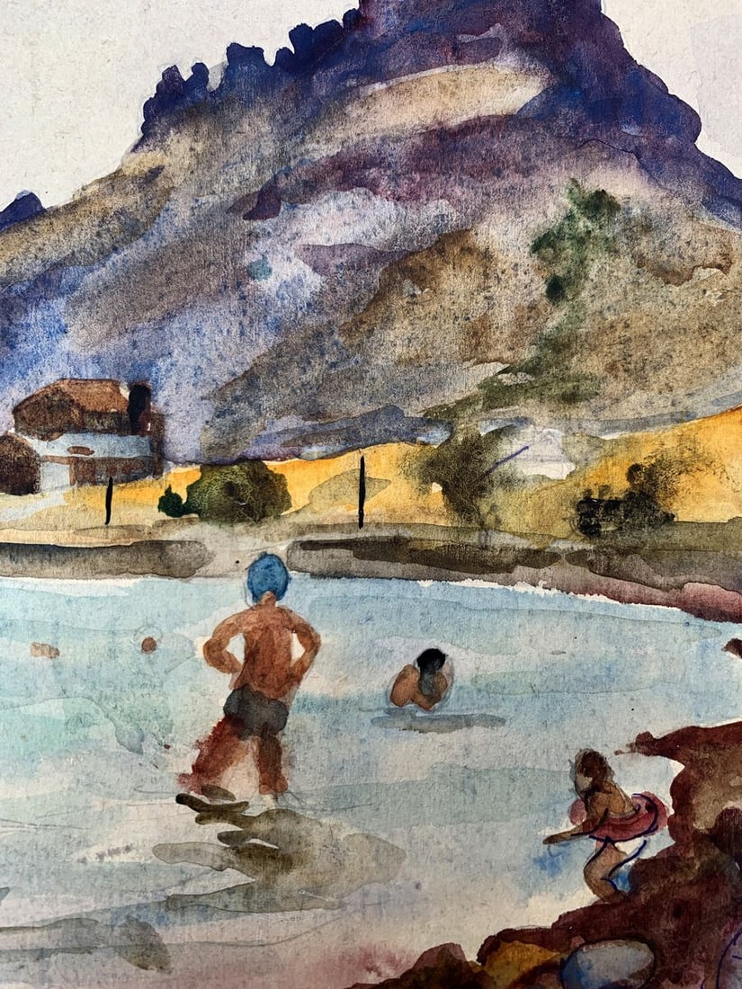 Watercolor painting Swimming in the sea Unknown artist - 9