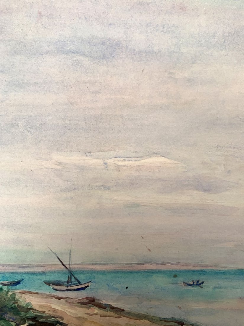 Watercolor painting Ruins by the coast Unknown artist - 10