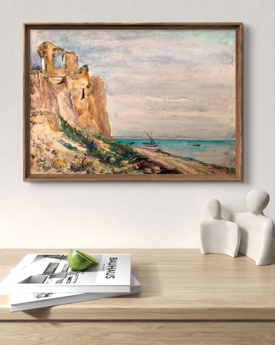 Watercolor painting Ruins by the coast Unknown artist - 3