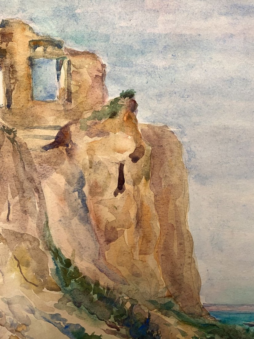 Watercolor painting Ruins by the coast Unknown artist - 4