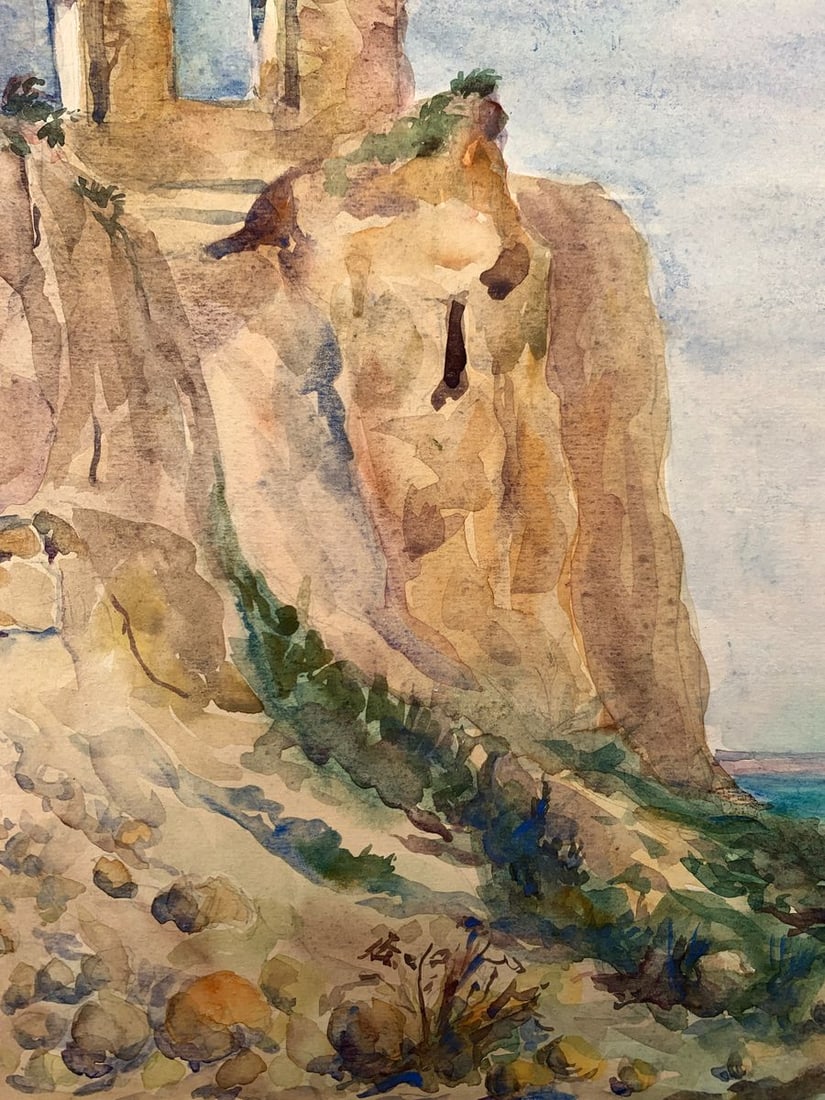 Watercolor painting Ruins by the coast Unknown artist - 5