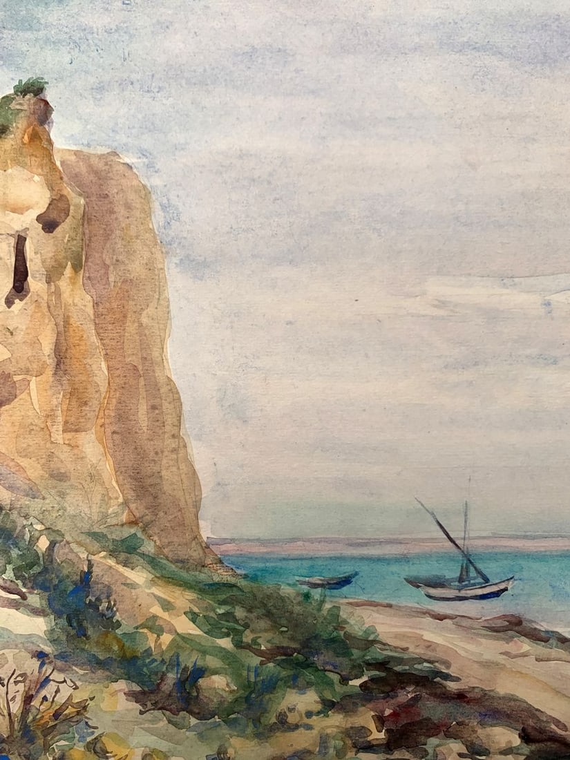 Watercolor painting Ruins by the coast Unknown artist - 7