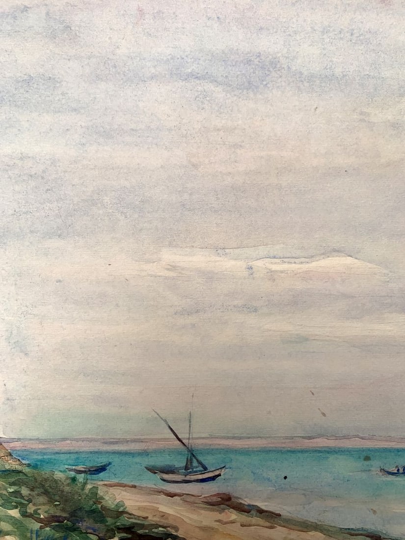 Watercolor painting Ruins by the coast Unknown artist - 9